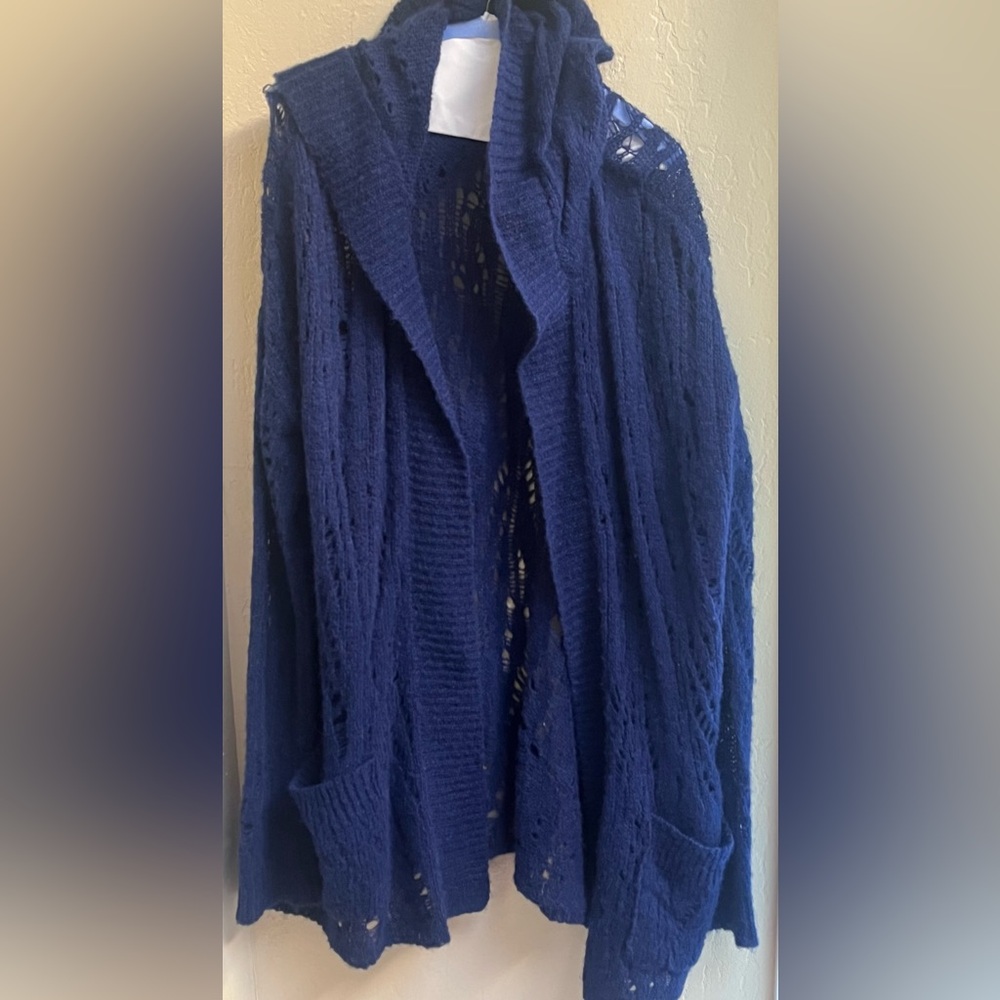 Free People Deep Blue Cowl Neck Sweater